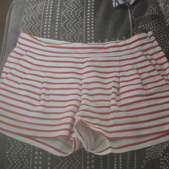 J. Crew Red and White Striped High Waist Shorts - Picture 1 of 4